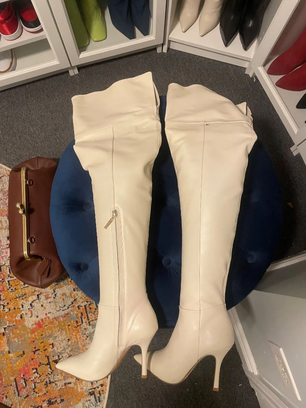 Larroude Over-the-knee High Pointed Toe Boots NEW in Ivory SZ 7 (True to Size)